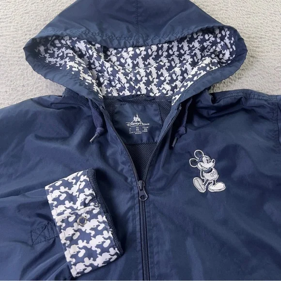 Walt Disney World Windbreaker Jacket Womens Large Blue Mickey Hooded Full Zip - Picture 1 of 11